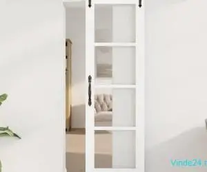 Ușă Glisantă cu Set de Hardware Alb 61x198.5 cm Lemn Masiv Pin