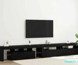 Mobilier TV 3 pcs cu Lumini LED Negru Stejar Lemn prelucrat