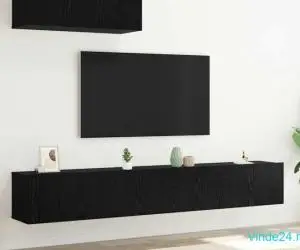 Set de 3 piese pentru televizor, Montat pe perete, Lemn de stejar negru