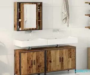 Set de mobilier pentru baie 3 piese Lemn Vechi Lemn Inginerat