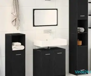 Set de Mobilier pentru Baie din 4 Piese Stejar Negru Lemn Ingineresc