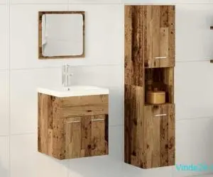 Set mobilier baie - 4 piese - Lemn vechi din lemn prelucrat