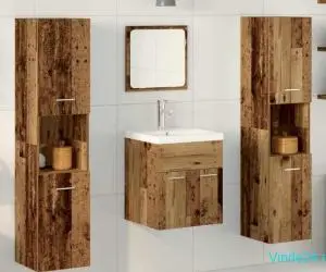 Set mobilier baie 5 piese lemn vechi lemn ingineresc
