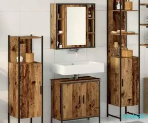 Set mobilă baie 4 piese Lemn Rustic Lemn prelucrat