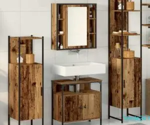 Set de mobilier pentru baie 4 pcs Lemn vechi 33 x 33 x 185.5 cm