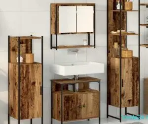 Set de mobilier pentru baie din 4 piese, din lemn vechi, lemn prelucrat
