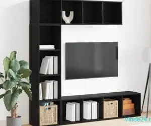 Biblioteci 3 pcs Stejar Negru 36x30x143 cm Lemn prelucrat