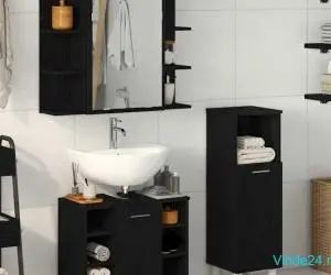 Set de mobilă pentru baie 3 piese din lemn ingineresc stejar negru