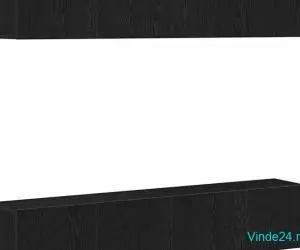Set de 4 piese pentru cabinet TV de perete, negru cu stejar