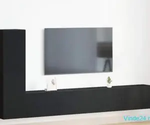 Set mobilier TV 3 piese, montat pe perete, lemn de stejar negru