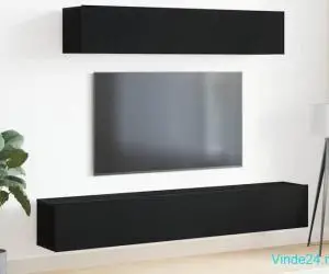 Set de 4 piese pentru suport TV negru din lemn aglomerat