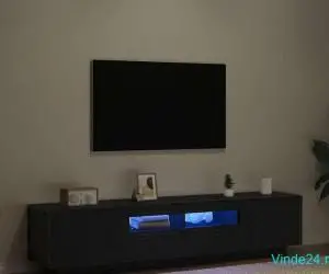 Dulap TV cu lumini LED, stejar negru, 180x35x40 cm, din lemn prelucrat