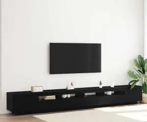 Cabinet TV vidaXL cu lumini LED, Stejar negru, 300x35x40 cm, Lemn compozit