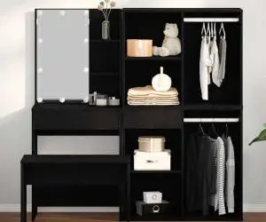 Set de masă de toaletă vidaXL cu LED din stejar negru din lemn ingineresc
