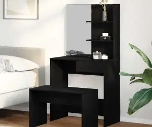 Set Măsuță de Toaletă vidaXL din Lemn Obținut Ingineresc Stejar Negru