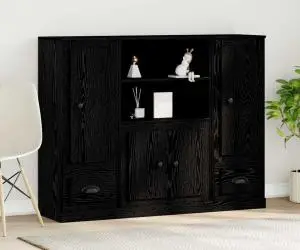 vidaXL Highboard Negru Stejar 132x35,5x103,5 cm Lemn Prelucrat