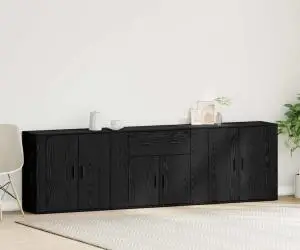 vidaXL Set 3 sideboarduri Stejar Negru Lemn prelucrat