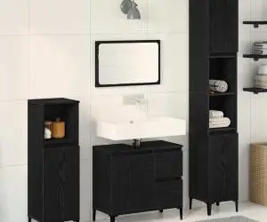 vidaXL Set de dulapuri pentru baie în 3 piese Negru Stejar Lemn Compus