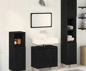vidaXL Set de Mobilier pentru Baie din 3 Piese Stejar Negru Lemn Prelucrat