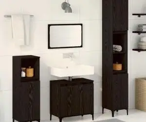 vidaXL Set Mobilier Baie 3 Piese Stejar Negru Lemn Prelucrat