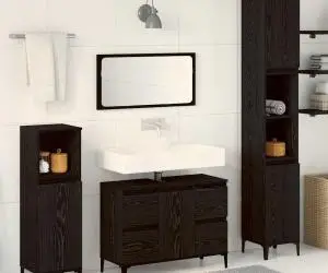 vidaXL Set de mobilă pentru baie de 3 piese, stejar negru, lemn prelucrat