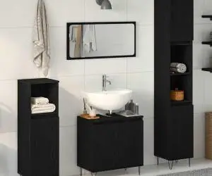 vidaXL Set Mobilier Baie 3 Piese Stejar Negru Lemn Ingineresc