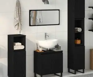 vidaXL Set de Mobilier pentru Baie 3 Piese Stejar Negru din Lemn Ingineresc