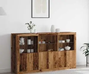 vidaXL Sideboard cu lumini LED Lemn vechi 181.5x37x100 cm Lemn prelucrat