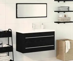 vidaXL Dulap pentru chiuvetă de baie cu bazin încorporat , din stejar negru