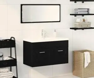 vidaXL Cabinet Chiuvetă Baie cu Bazin Integrat Stejar Negru Lemn Prelucrat