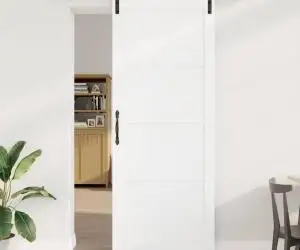Ușa glisantă vidaXL cu set de accesorii alb 93x232 cm lemn masiv de pin