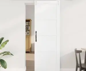 Ușa glisantă vidaXL alb 73.5x211 cm din lemn masiv de pin cu accesorii