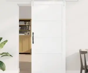 Ușa Glisantă vidaXL cu Set Hardware Alb 93x202 cm Lemn Masiv Pin