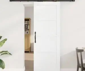 Ușa glisantă vidaXL cu set de accesorii alb 73.5x198.5 cm din lemn masiv de pin