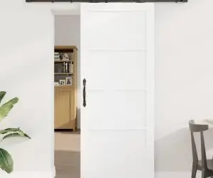 Ușă glisantă vidaXL cu set de componente albe 83x202 cm din lemn masiv de pin