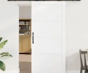 Ușa glisantă vidaXL cu set de hardware Alb 93x202 cm Lemn masiv de pin