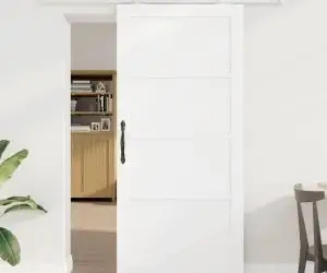 Ușa glisantă vidaXL cu set de hardware albă 93x202 cm din lemn masiv de pin