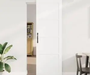 Ușa glisantă vidaXL cu set de accesorii 'ORKDAL'Alb din lemn masiv de pin