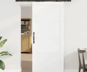 Ușa glisantă vidaXL cu set de hardware 'ORKDAL'Alb Lemn Masiv Pin