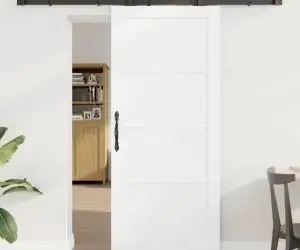 Ușă Glisantă vidaXL cu Set de Accesorii 'ORKDAL'Alb din Lemn Solid de Pin