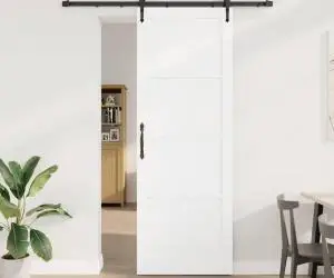 Ușa glisantă vidaXL cu set hardware alb 83x232 cm lemn solid de pin