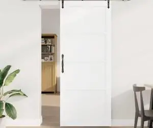 Ușa glisantă vidaXL cu set hardware alb 86x211 cm din lemn masiv de pin
