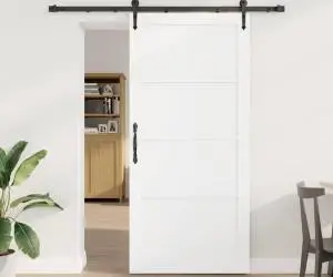 Ușa Glisantă vidaXL cu Set de Hardware Alb 93x202 cm Lemn Masiv Pin