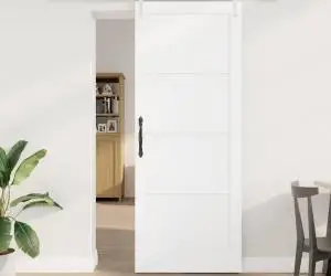 Ușa glisantă vidaXL cu set de hardware Alb 83x211 cm Lemn masiv Pin