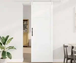 Ușă glisantă vidaXL cu set de hardware alb 83x232 cm din lemn masiv de pin