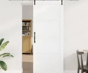 Ușa glisantă vidaXL cu set de accesorii alb 86x211 cm din lemn de pin masiv