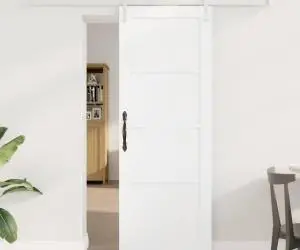 Ușa glisantă vidaXL cu hardware alb 73.5x198.5 cm din lemn de pin masiv