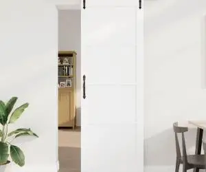 vidaXL Ușă glisantă cu accesorii 'ORKDAL', Alb, din Lemn Masiv de Pin