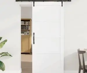 vidaXL Ușă glisantă cu set de hardware 'ORKDAL', Alb, din lemn masiv de pin
