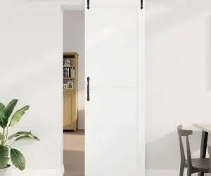 vidaXL Ușa glisantă cu kit de accesorii 'ORKDAL'albă din lemn de pin solid